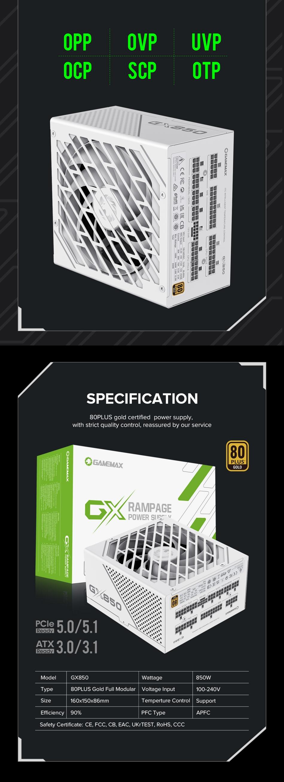 Power-Supply-PSU-Gamemax-GX-850-PRO-White-850W-80-Gold-Power-Supply-ATX3-0-PCIE5-0-25