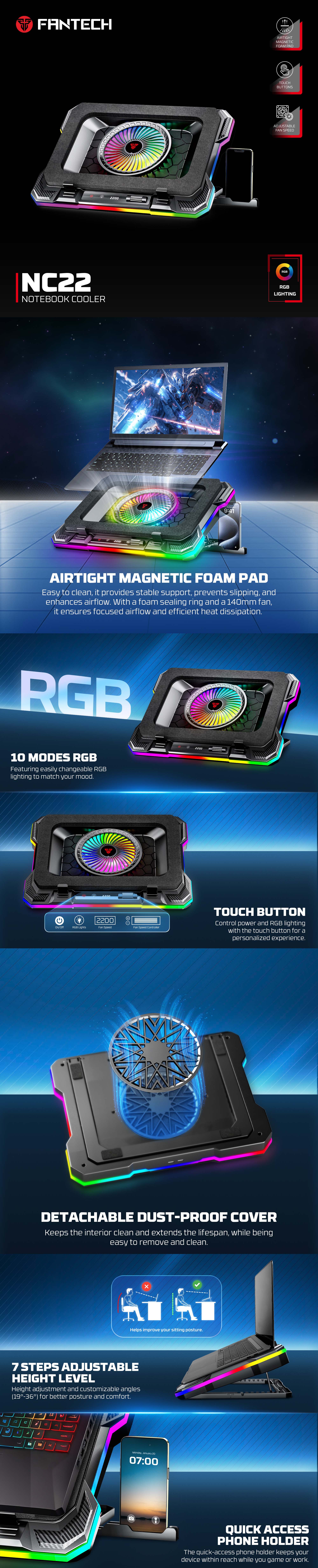 Laptop-Accessories-Fantech-NC22-RGB-Notebook-Cooler-with-Dual-USB-A-Power-Port-and-Phone-Holder-ACCFTNC22BK-1