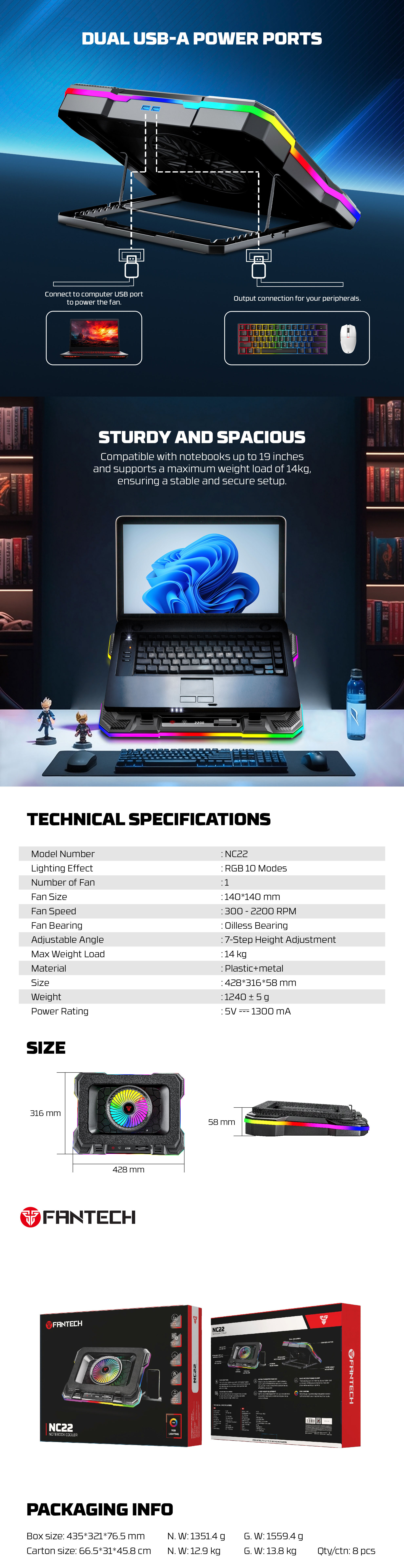 Laptop-Accessories-Fantech-NC22-RGB-Notebook-Cooler-with-Dual-USB-A-Power-Port-and-Phone-Holder-ACCFTNC22BK-2