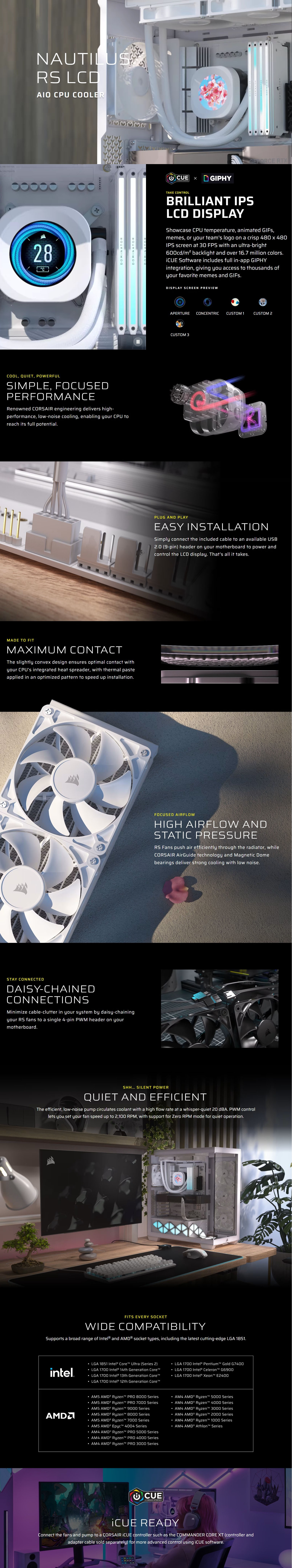 CPU-Cooling-Corsair-NAUTILUS-240mm-RS-LCD-Liquid-CPU-Cooler-White-CW-9061032-WW-1