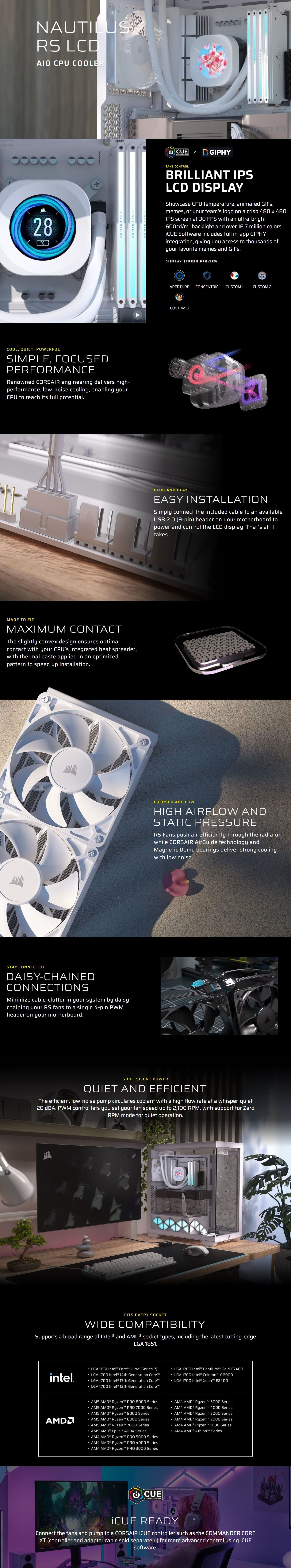 CPU-Cooling-Corsair-NAUTILUS-360mm-RS-LCD-Liquid-CPU-Cooler-White-CW-9061034-WW-1