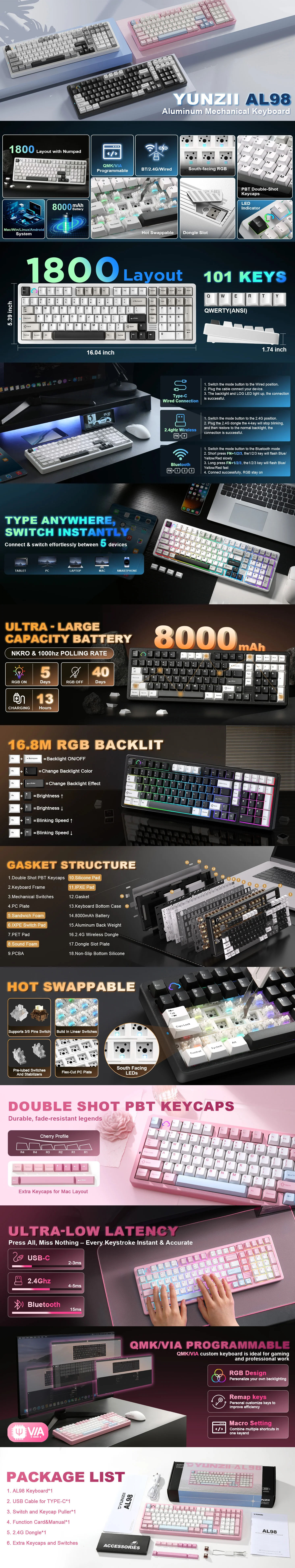 Keyboards-Yunzii-AL98-QMK-VIA-Hot-Swappable-Aluminium-Black-Mechanical-Gaming-Keyboard-Cocoa-Cream-V2-Switch-KBYZAL98BKCC-1