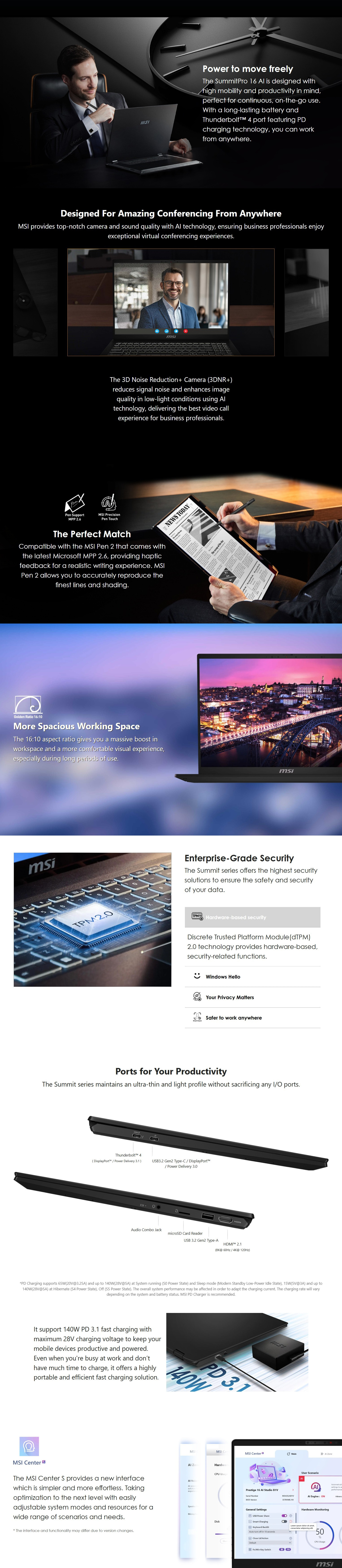 MSI-Laptops-MSI-SummitPro-16-AI-A2HVETG-16in-QHD-165Hz-Touch-Ultra-9-200H-RTX-4050-1TB-SSD-32GB-RAM-W11P-Laptop-SummitPro-16-AI-A2HVETG-076AU-2