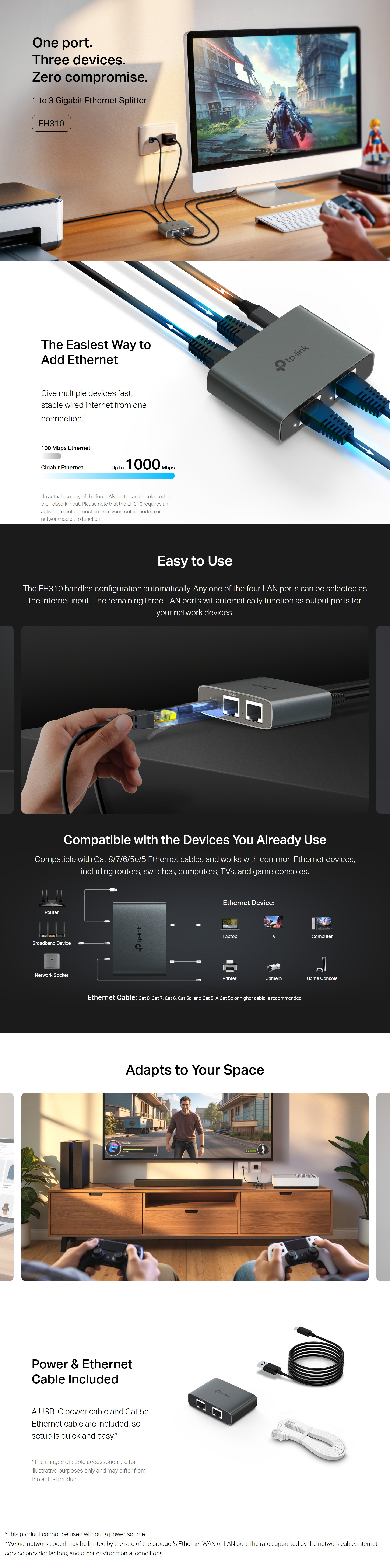 Network-Adapters-TP-Link-1-to-3-Gigabit-Ethernet-Splitter-EH310-1 Network-Adapters-TP-Link-1-to-3-Gigabit-Ethernet-Splitter-EH310-1