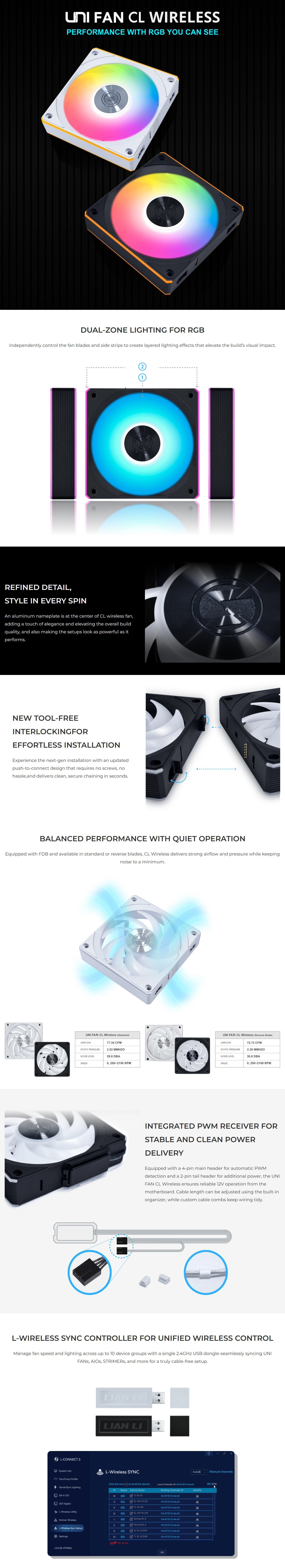 120mm-Case-Fans-Lian-Li-UNI-Fan-CL-Wireless-120mm-RGB-Reverse-Blade-Black-PWM-Fan-with-Controller-Triple-Pack-12RCL1W3B-1