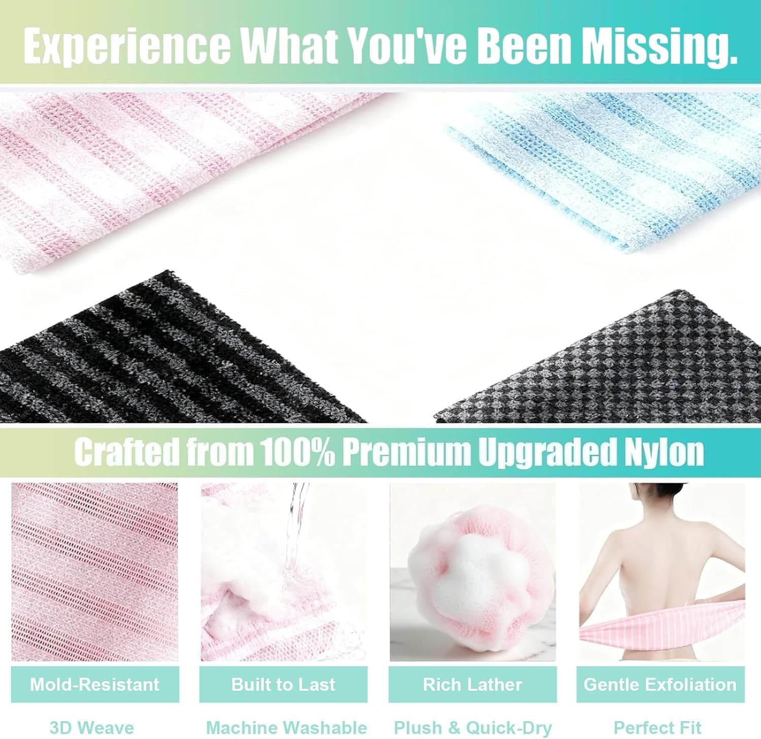 Lighting-Fixtures-Blissal-Exfoliating-Antibacterial-Shower-Towel-4-Pack-Back-Body-Scrubber-Exfoliating-Washcloth-For-Use-in-Shower-Bath-Exfoliate-Rags-Wash-Cloths-5