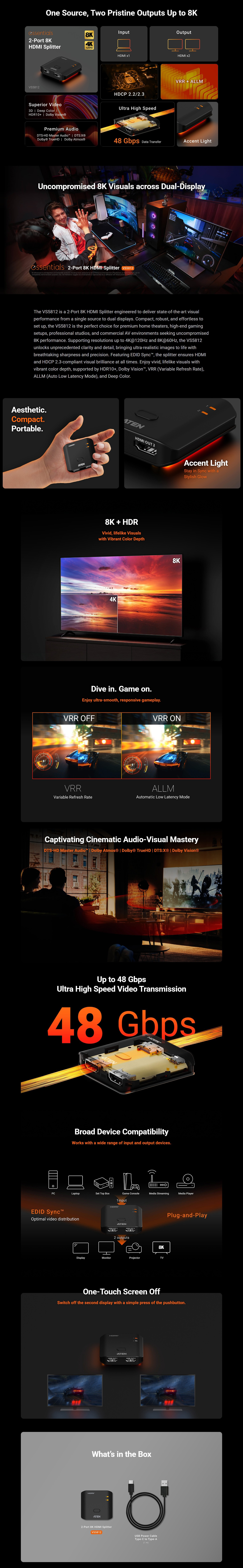 Display-Adapters-Aten-VS5812-Essentials-2-Port-8K-HDMI-Splitter-VS5812-AT-1