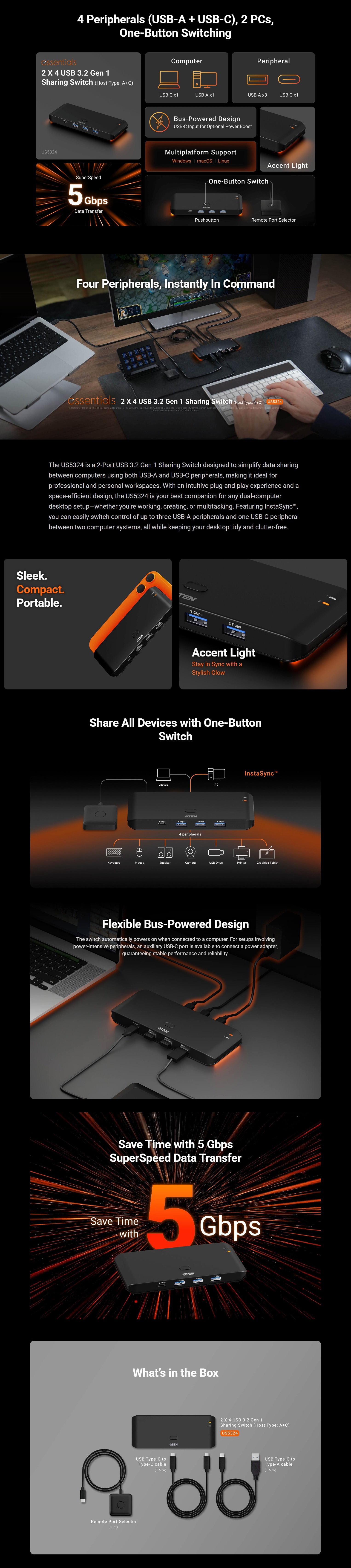 Switches-Aten-US5324-Essentials-2x4-USB-3-2-Gen-1-Host-Type-A-C-Sharing-Switch-US5324-AT-1