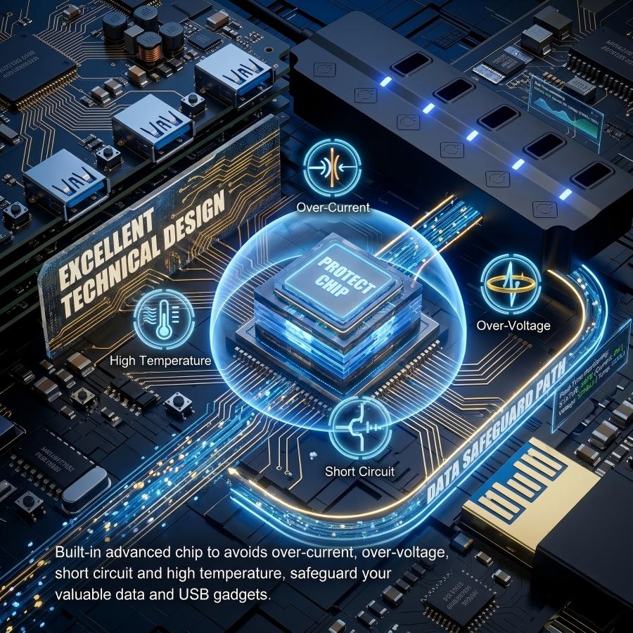 USB Hub 3.0 7-Port USB Hub Splitter with Individual On/Off Switches, 1 ...