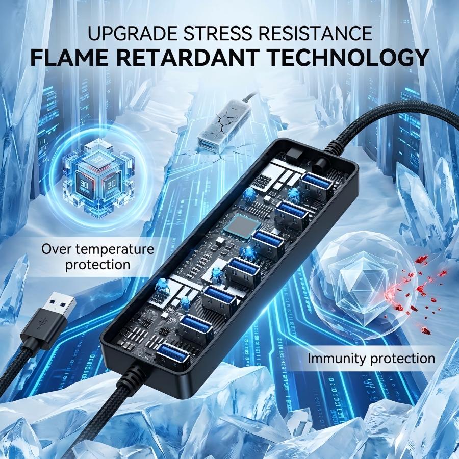 USB Hub 3.0 7-Port USB Hub Splitter with Individual On/Off Switches, 1 ...