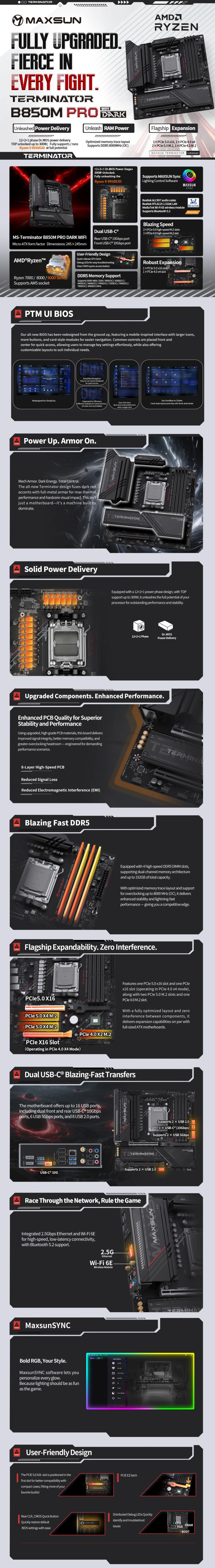 AMD-AM5-MAXSUN-Terminator-B850M-Dark-WiFi-AM5-Micro-ATX-Motherboard-MS-Terminator-B850M-DARK-WIFI-5 AMD-AM5-MAXSUN-Terminator-B850M-Dark-WiFi-AM5-Micro-ATX-Motherboard-MS-Terminator-B850M-DARK-WIFI-5