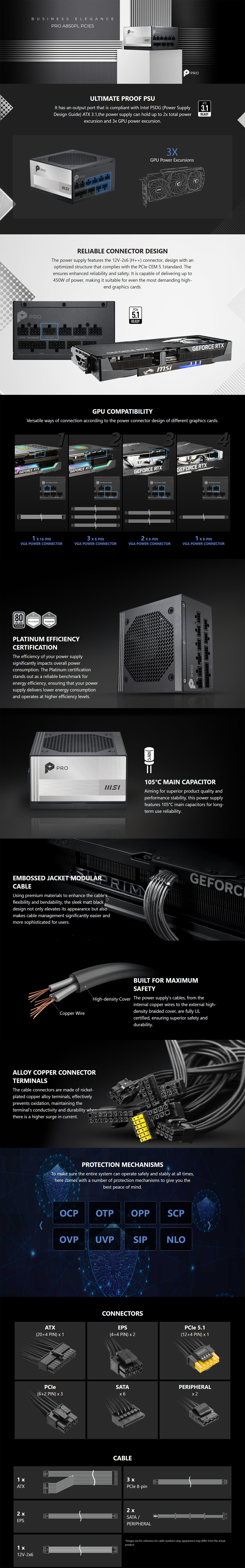 Power-Supply-PSU-MSI-850W-Pro-A850PL-PCIE5-80-Platinum-Fully-Modular-Power-Supply-PRO-A850PL-PCIE5-1