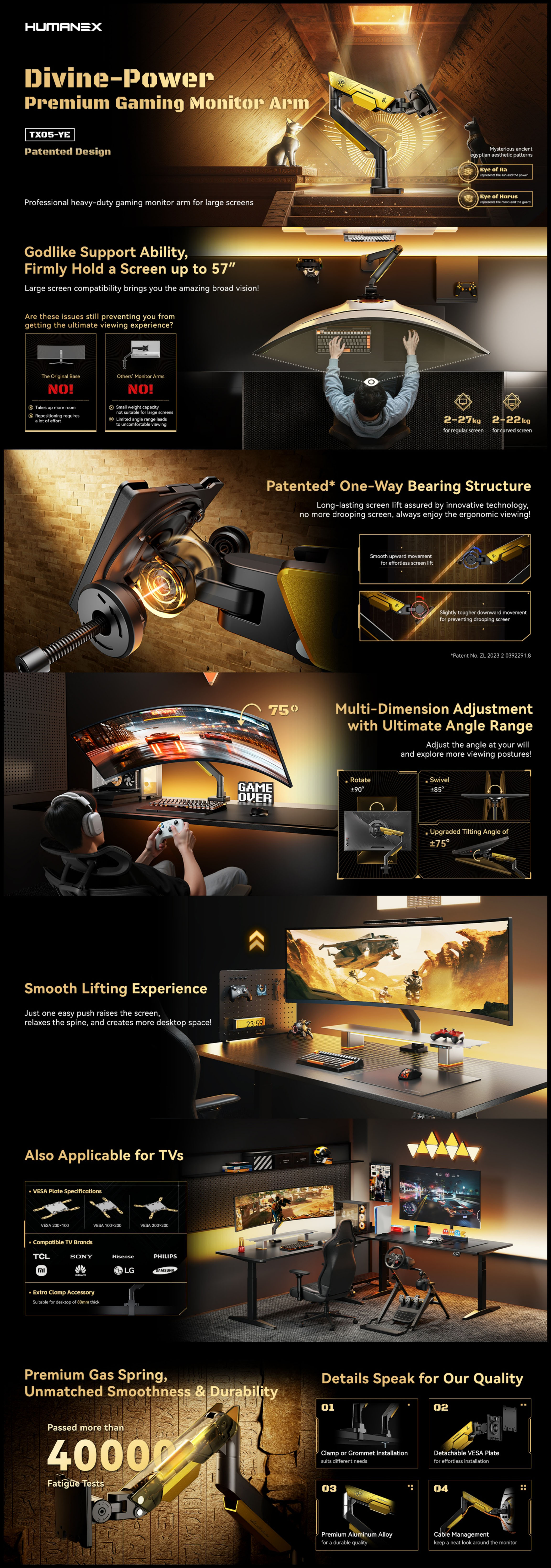Monitor-Accessories-Humanmotion-Humanex-Divine-Power-Premium-Gaming-Single-Monitor-Arm-Yellow-TX05-1YE-1