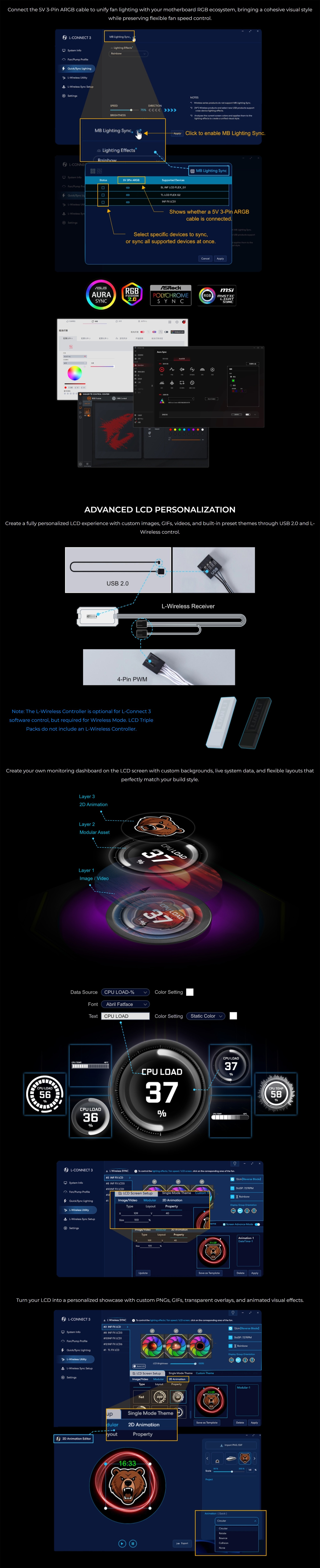 120mm-Case-Fans-Lian-Li-Uni-Fan-SL-Infinity-1-8in-LCD-Flex-2-4GHz-Wireless-120mm-Reverse-Blade-ARGB-Fan-White-12RSLIND1F1W-3