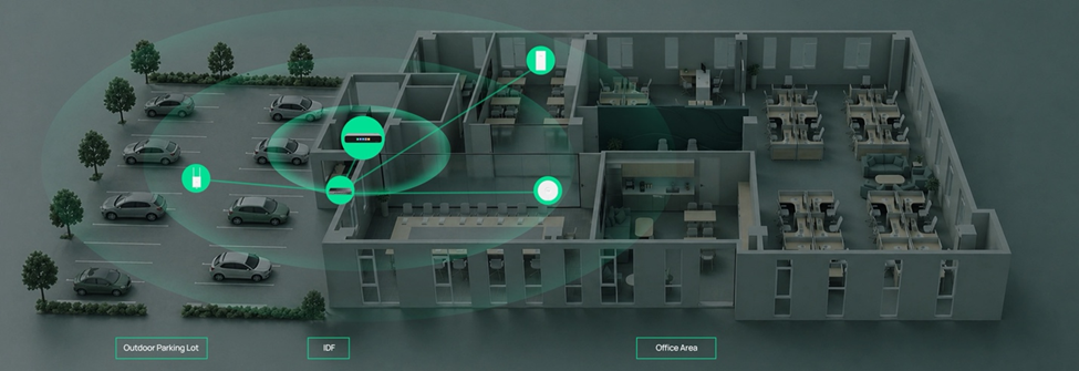 Omada multi-site network deployment showing the Fusion 2.5G Gateway as the central hub