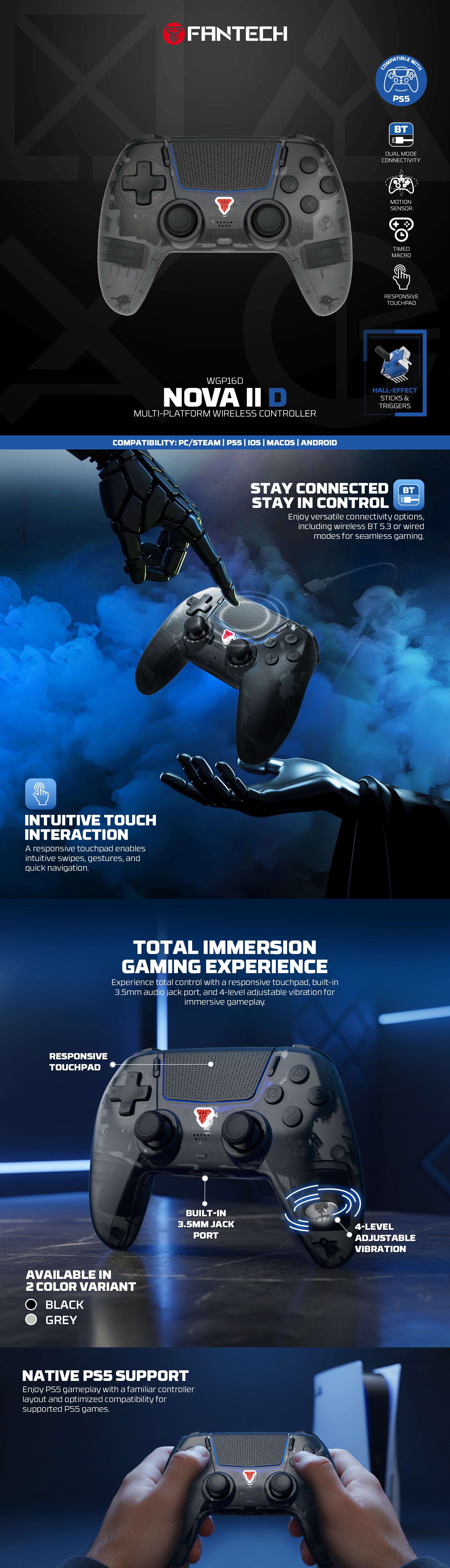 Controllers-Fantech-NOVA-II-D-Wireless-PS5-PC-Gaming-Controller-with-Touchpad-Black-GAMEWGP16DBK-1 Controllers-Fantech-NOVA-II-D-Wireless-PS5-PC-Gaming-Controller-with-Touchpad-Black-GAMEWGP16DBK-1