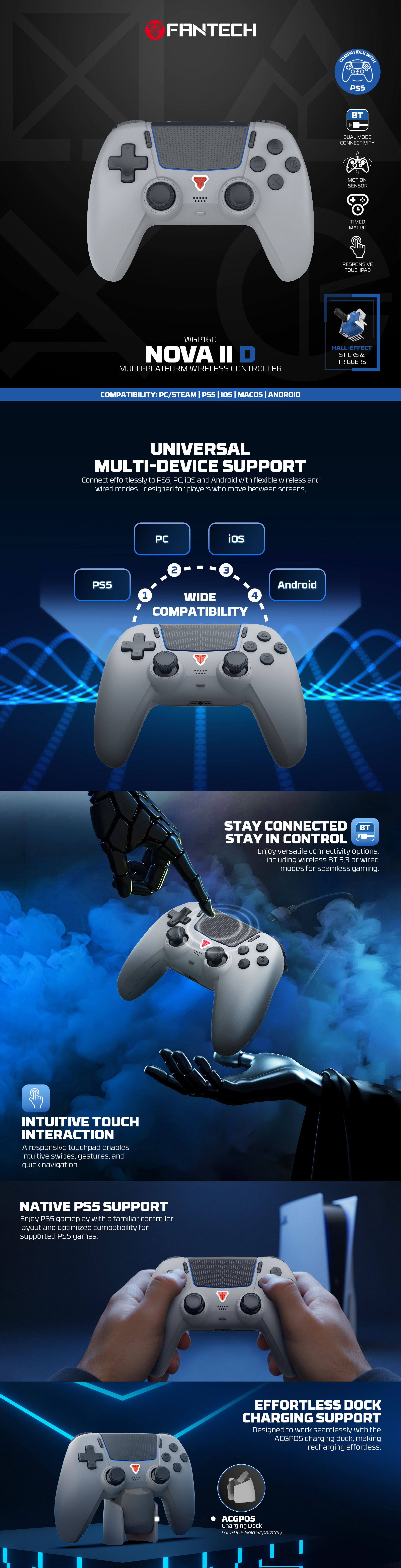 Controllers-Fantech-NOVA-II-D-Wireless-PS5-PC-Gaming-Controller-with-Touchpad-Grey-GAMEWGP16DGY-8 Controllers-Fantech-NOVA-II-D-Wireless-PS5-PC-Gaming-Controller-with-Touchpad-Grey-GAMEWGP16DGY-8