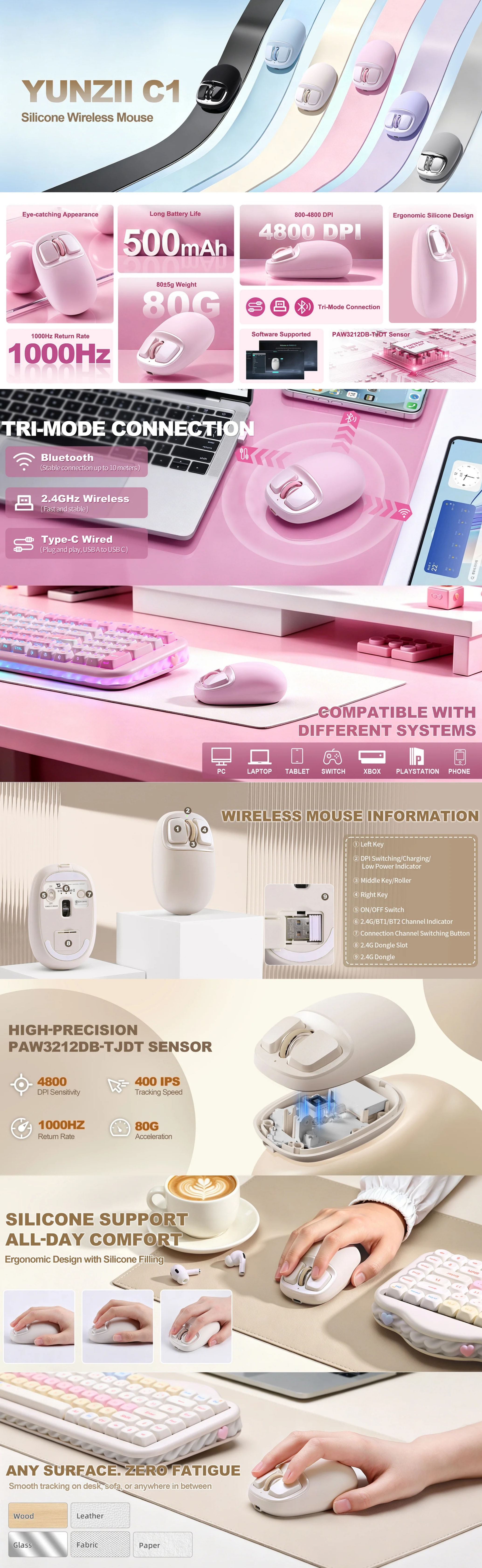 YUNZII-C1-Silicone-Tri-Mode-Wireless-Custom-Mouse-Beige-MSYZC1BG-1