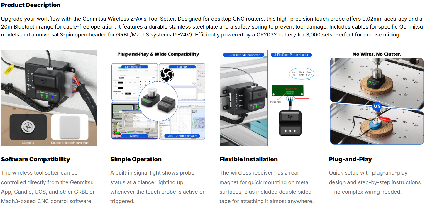 Laser-Engravers-Wireless-Z-Axis-Probe-Tool-Setter-for-CNC-Router-Machine-Tool-Setting-Touch-Probe-with-3-Pin-Cable-DC-5-24V-0-02mm-Accuracy-GRBL-Mach3-Genmitsu-9 Laser-Engravers-Wireless-Z-Axis-Probe-Tool-Setter-for-CNC-Router-Machine-Tool-Setting-Touch-Probe-with-3-Pin-Cable-DC-5-24V-0-02mm-Accuracy-GRBL-Mach3-Genmitsu-9
