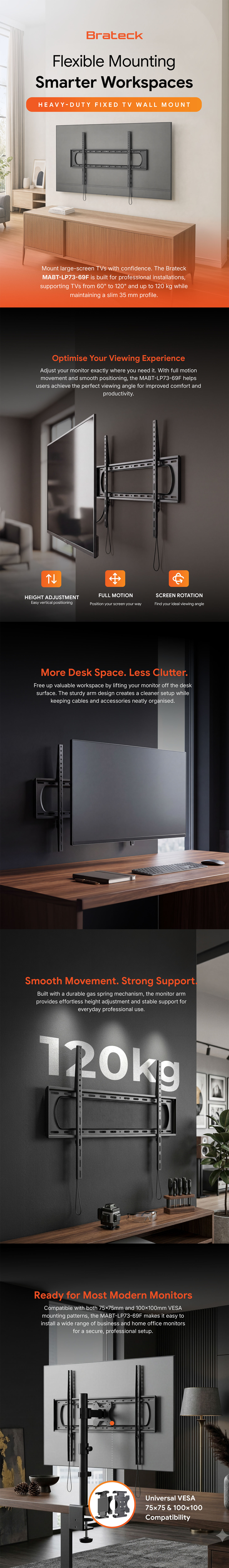TV-Wall-Mount-Stand-Brateck-Affordable-Heavy-Duty-TV-Wall-Mount-For-60in-120in-Fit-Curved-TV-up-to-120Kg-Black-LP73-69F-1 TV-Wall-Mount-Stand-Brateck-Affordable-Heavy-Duty-TV-Wall-Mount-For-60in-120in-Fit-Curved-TV-up-to-120Kg-Black-LP73-69F-1