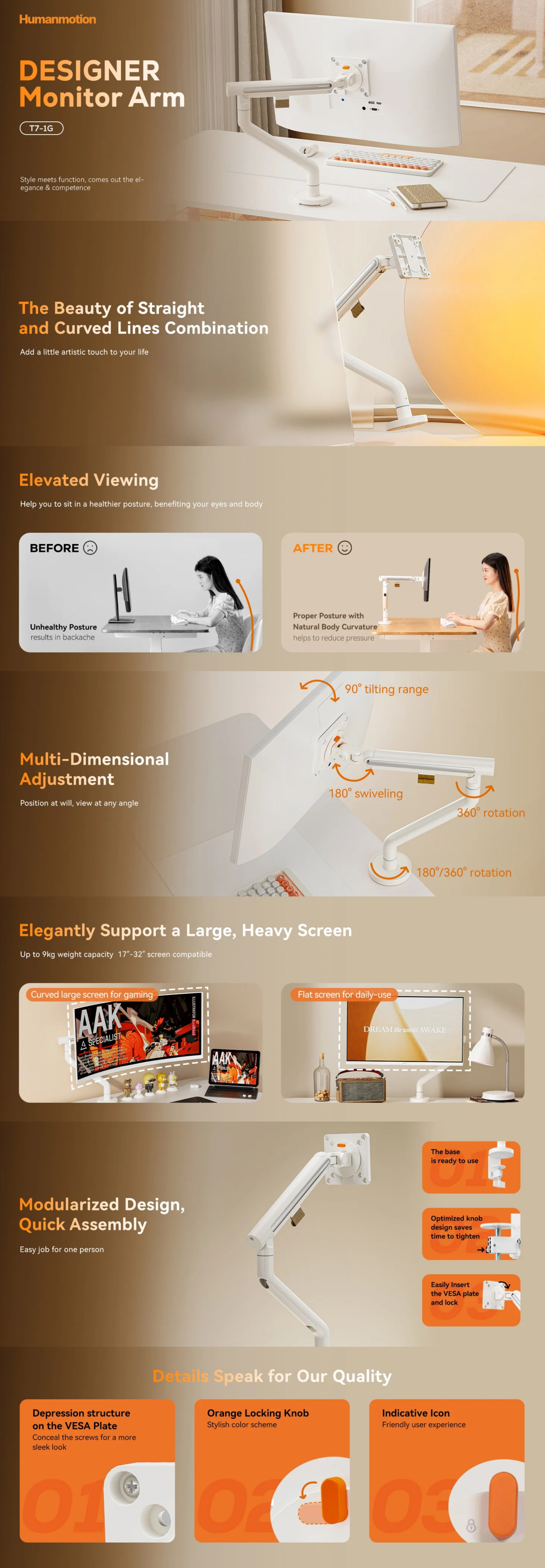 Monitor-Accessories-Humanmotion-Designer-Single-Monitor-Arm-White-T7-1G-1 Monitor-Accessories-Humanmotion-Designer-Single-Monitor-Arm-White-T7-1G-1