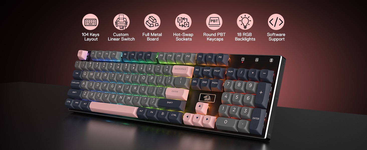 Keyboards-Redragon-K556-SE-Wired-Gaming-104-Keys-Hot-Swap-Mechanical-Noise-Dampening-Kit-Keyboard-Dragon-Chant-Switches-Gray-Black-Pink-18 Keyboards-Redragon-K556-SE-Wired-Gaming-104-Keys-Hot-Swap-Mechanical-Noise-Dampening-Kit-Keyboard-Dragon-Chant-Switches-Gray-Black-Pink-18
