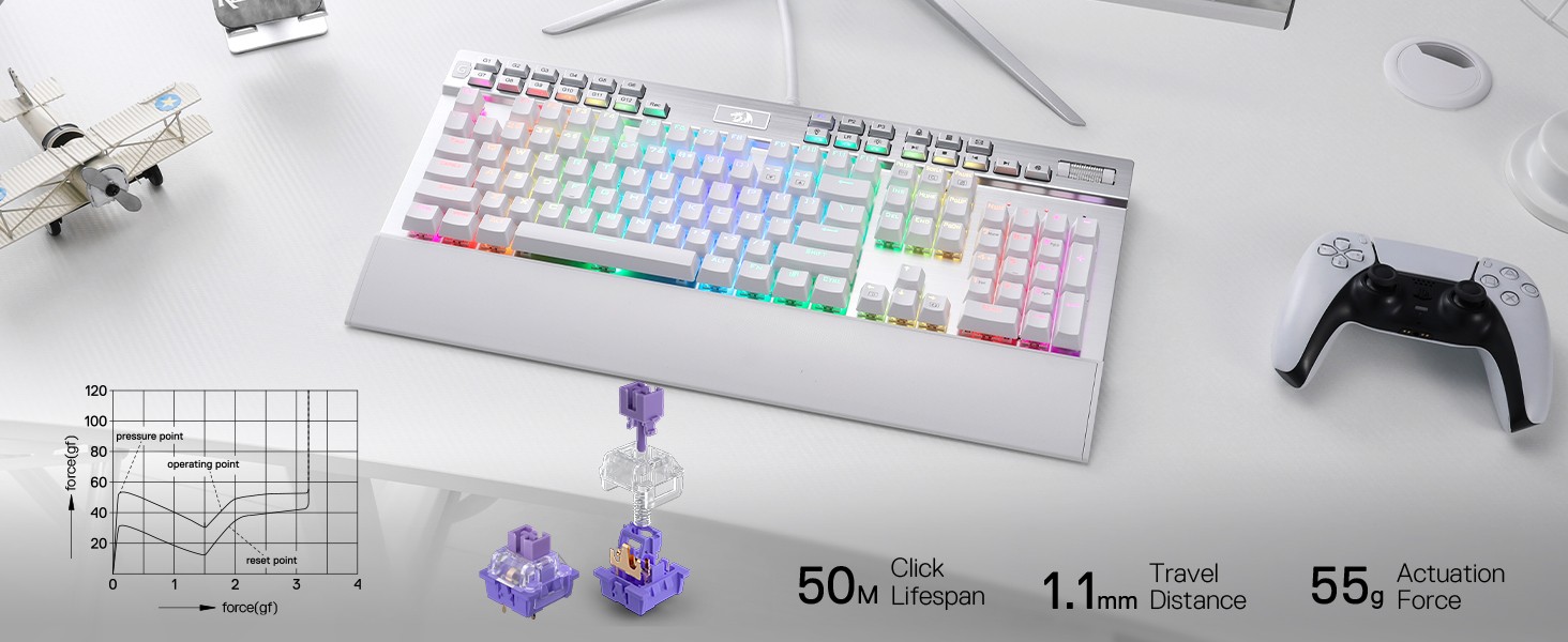 Keyboards-Redragon-K550-RGB-Gaming-104-Keys-12-Macro-G-Keys-Wired-Mechanical-Keyboard-Custom-Clicky-Purple-Switch-Extra-USB-Port-Wrist-Rest-White-12 Keyboards-Redragon-K550-RGB-Gaming-104-Keys-12-Macro-G-Keys-Wired-Mechanical-Keyboard-Custom-Clicky-Purple-Switch-Extra-USB-Port-Wrist-Rest-White-12