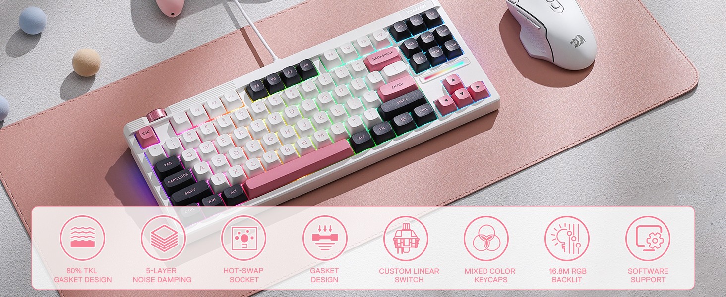 Keyboards-Redragon-K729-80-Wired-Gasket-RGB-Gaming-TKL-Mechanical-Keyboard-Dedicated-Knob-Control-Hot-Swap-Socket-Mixed-Color-Keycaps-5-Layer-Noise-Dampeni-13 Keyboards-Redragon-K729-80-Wired-Gasket-RGB-Gaming-TKL-Mechanical-Keyboard-Dedicated-Knob-Control-Hot-Swap-Socket-Mixed-Color-Keycaps-5-Layer-Noise-Dampeni-13
