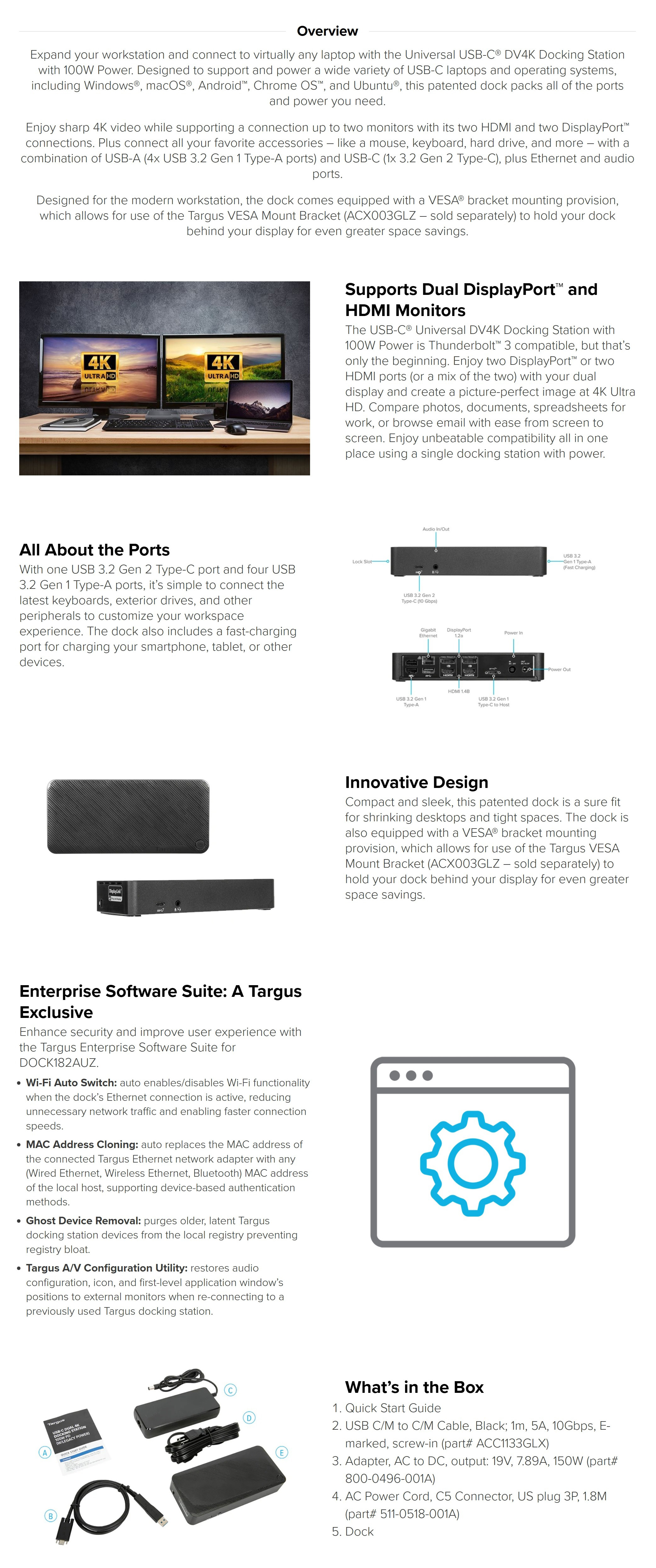 Enclosures-Docking-Targus-USB-C-Universal-DV4K-Docking-Station-with-100W-Power-Delivery-DOCK182AUZ-1 Enclosures-Docking-Targus-USB-C-Universal-DV4K-Docking-Station-with-100W-Power-Delivery-DOCK182AUZ-1