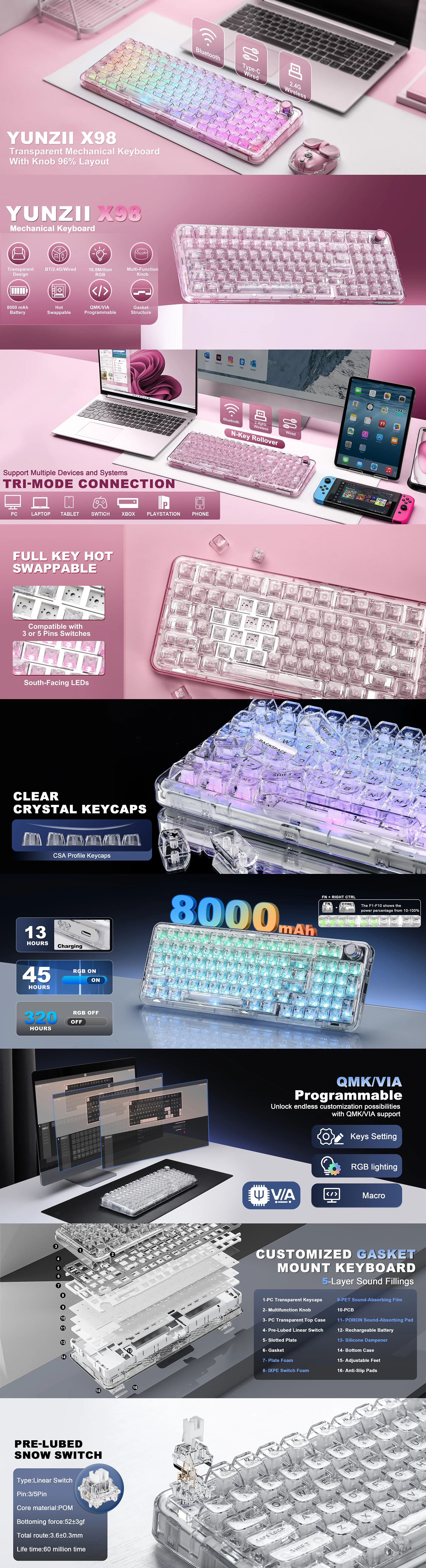 Keyboards-YUNZII-X98-Transparent-QMK-VIA-Wireless-Mechanical-Keyboard-Snow-Linear-Switch-KBYZX98BKSNOW-1