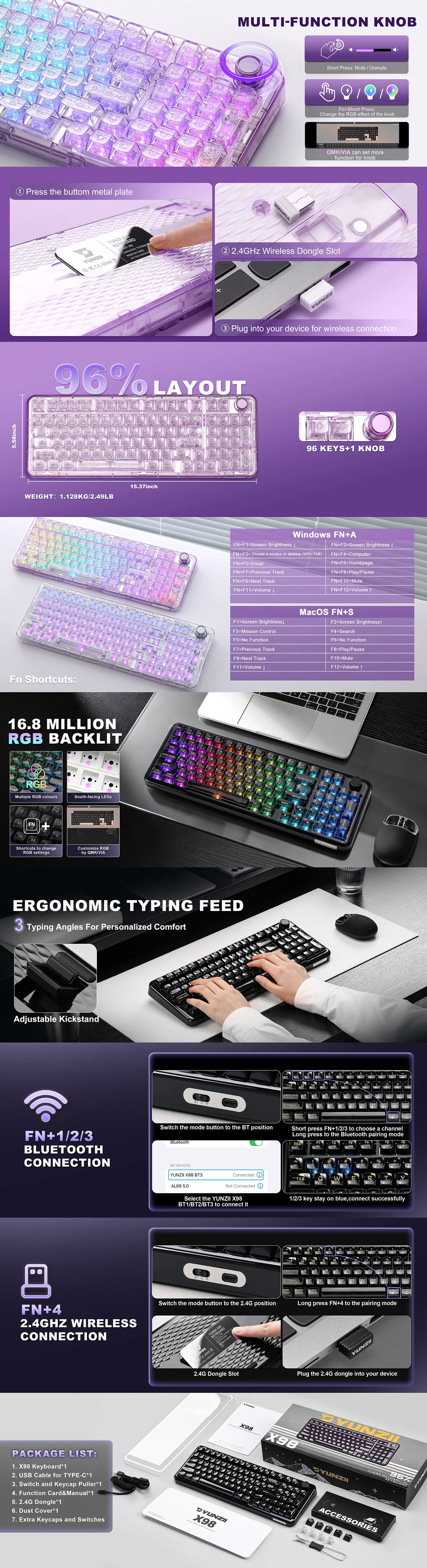 Keyboards-YUNZII-X98-Transparent-QMK-VIA-Wireless-Mechanical-Keyboard-Snow-Linear-Switch-KBYZX98BKSNOW-2