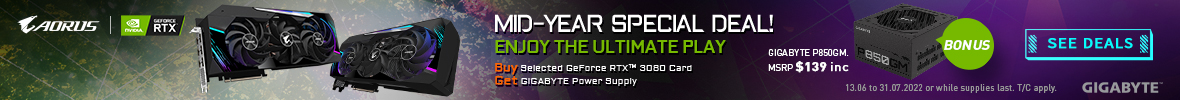 AORUS MID-YEAR SPECIAL DEAL: Buy Selected RTX 3080 Card to get 1x BONUS GIGABYTE P850GM Power Supply  