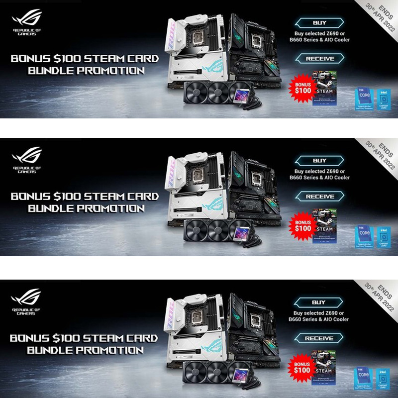 Purchase selected Z690 or B660 Series and AIO Cooler to receive a bonus of $100 steam card.