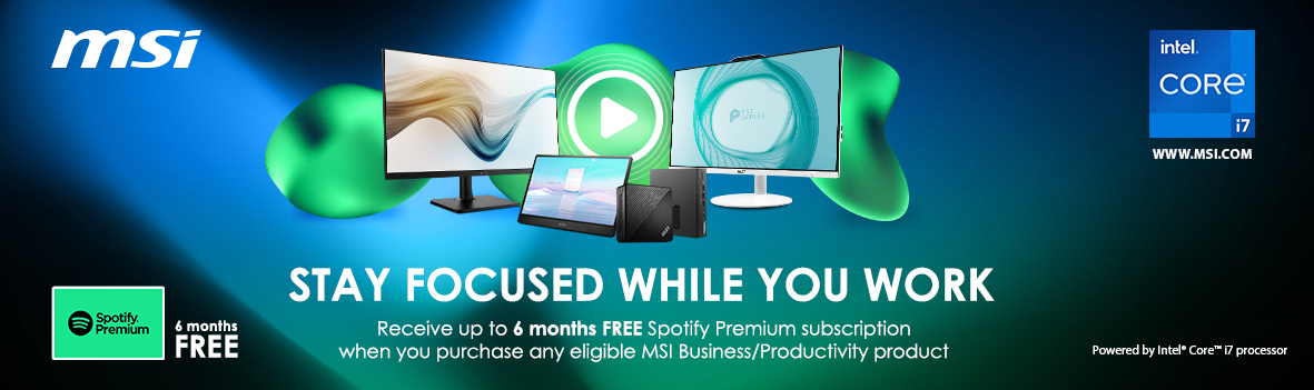 Receive up to 6 months FREE Spotify premium subscription when you purchase any eligible MSI business/productivity products