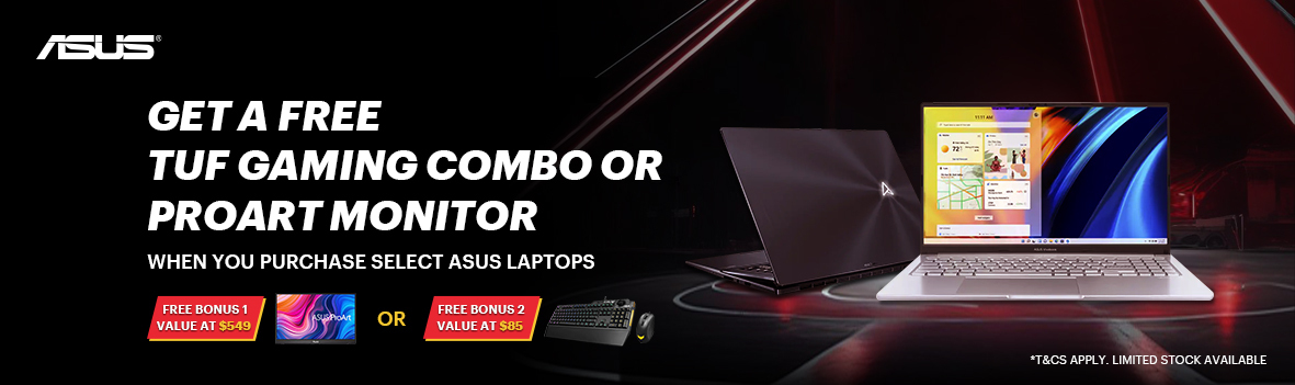 Get a Bonus TUF Gaming Keyboard and Mouse Combo or a ProArt Monitor with Select Asus Laptops