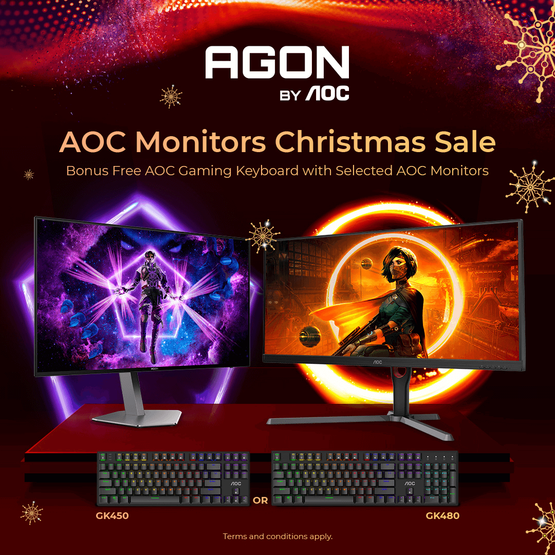 AOC Monitors Christmas Sale - Bonus Free AOC Gaming Keyboard with Selected AOC Monitors
