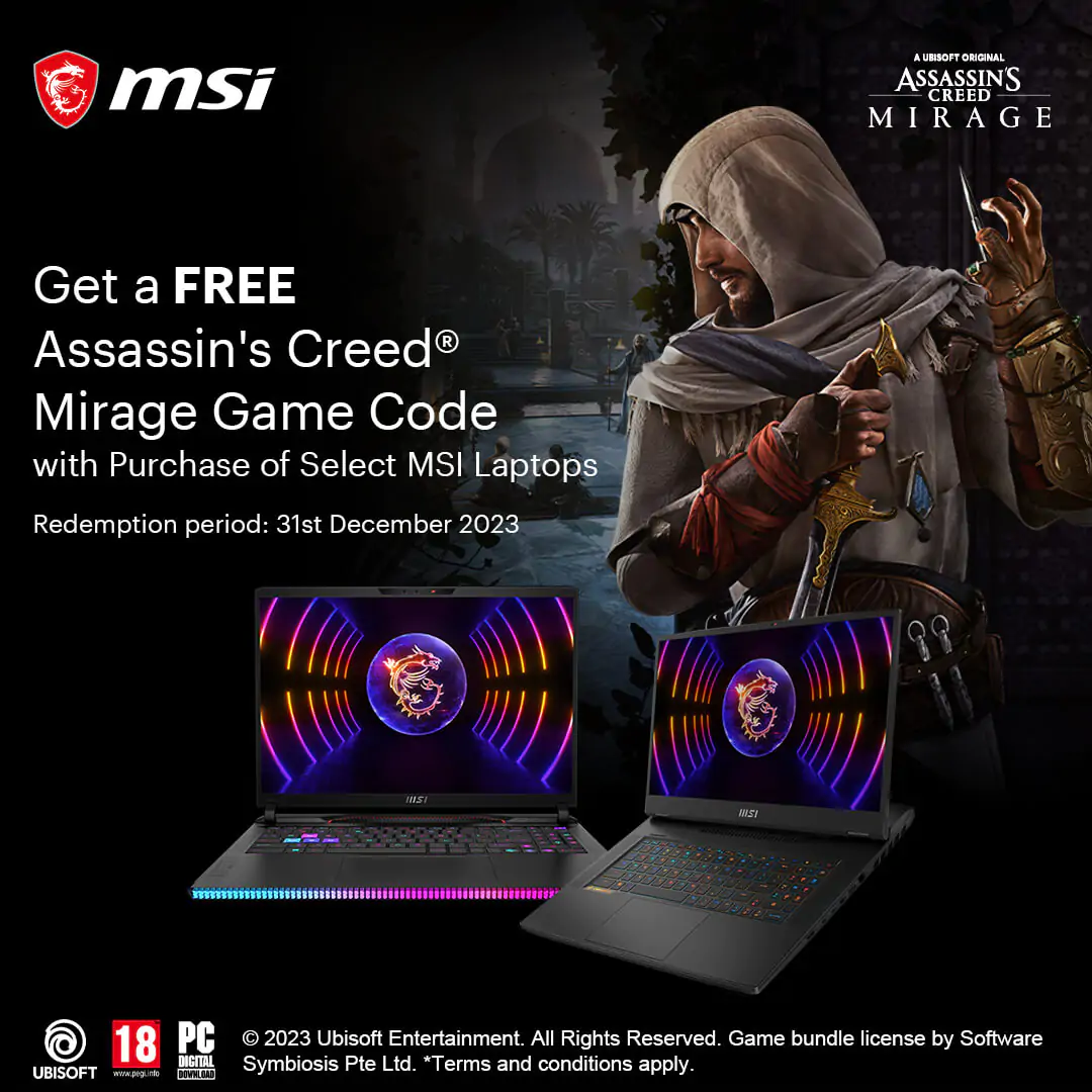 Get Free Assassin’s Creed® Mirage Game Code with Purchase of Select MSI Laptops