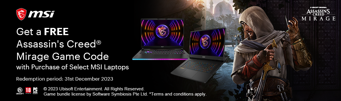 Get Free Assassin’s Creed® Mirage Game Code with Purchase of Select MSI Laptops