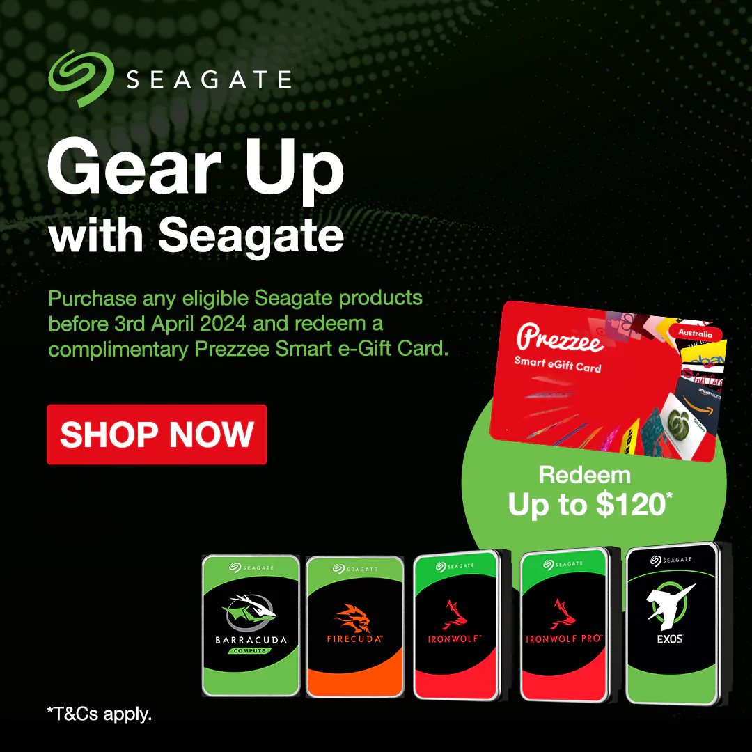 Gear up with Seagate - Purchase any eligible Seagate products before 3rd April 2024 and redeem a complimentary Prezzee Smart e-Gift Card.