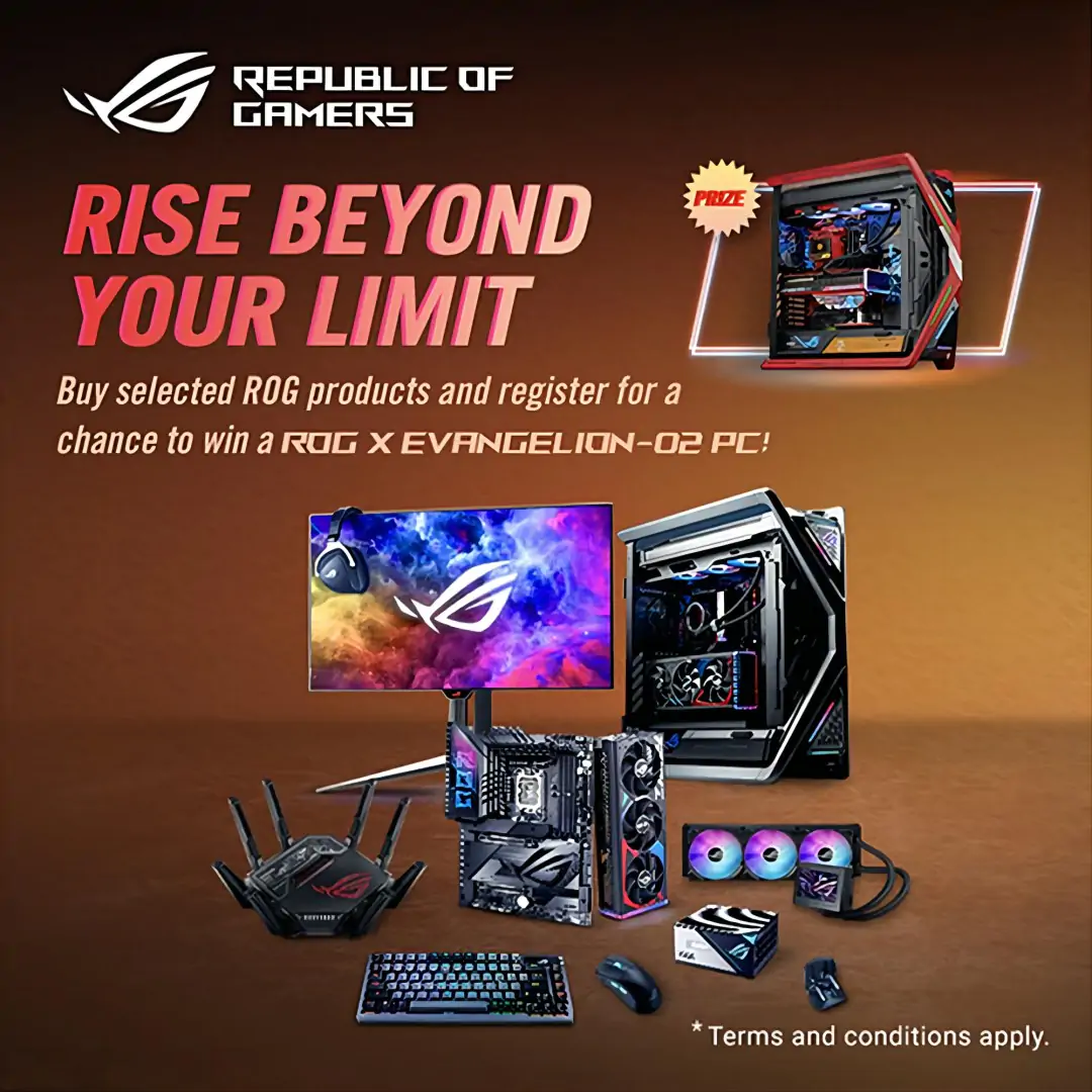 PURCHASE SELECTED ROG PRODUCTS AND REGISTER FOR A CHANCE TO WIN A ROG X EVANGELION-02 PC!