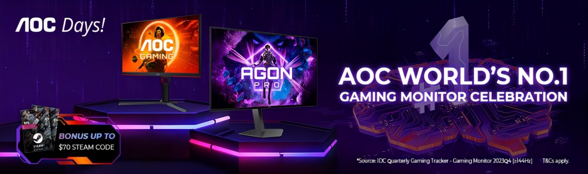 AOC 2024 World's No.1 Gaming Monitor Steam Card Promotion 🥇