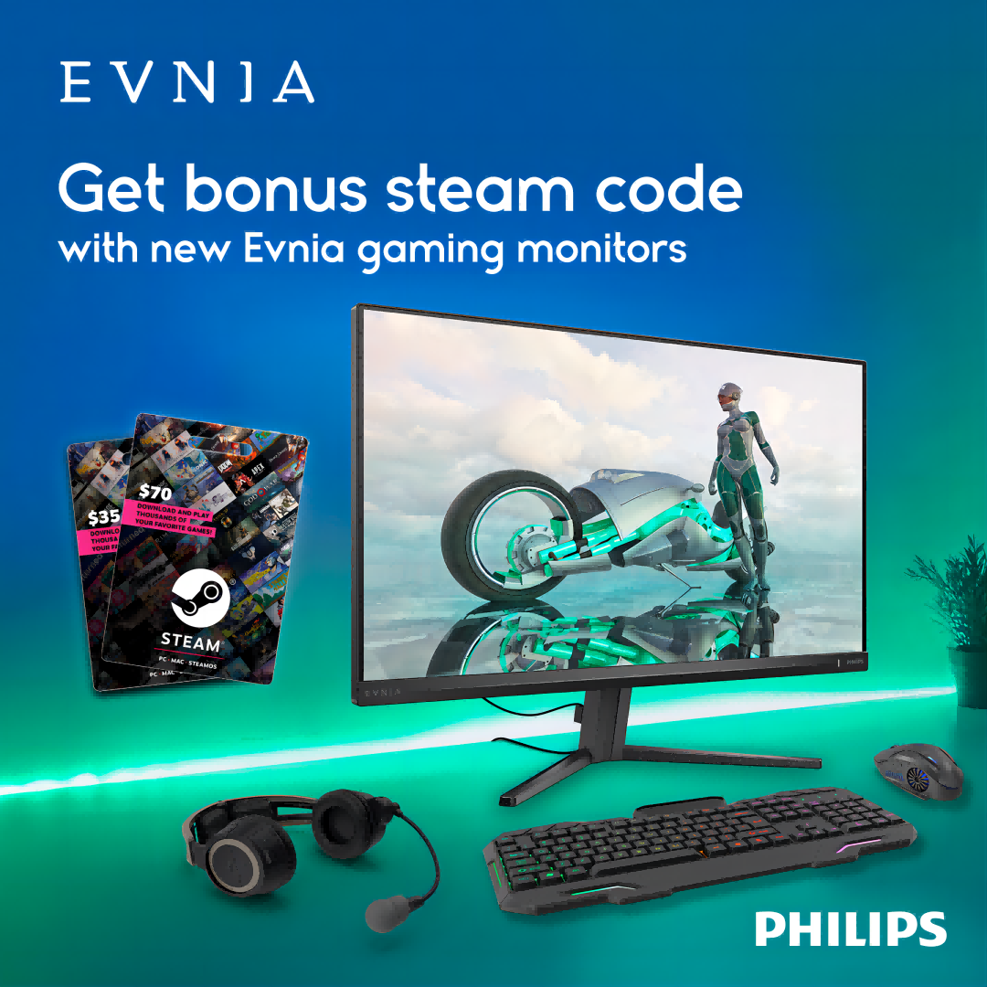 Bonus Steam Wallet Code with Philips Evnia New Gaming Monitors