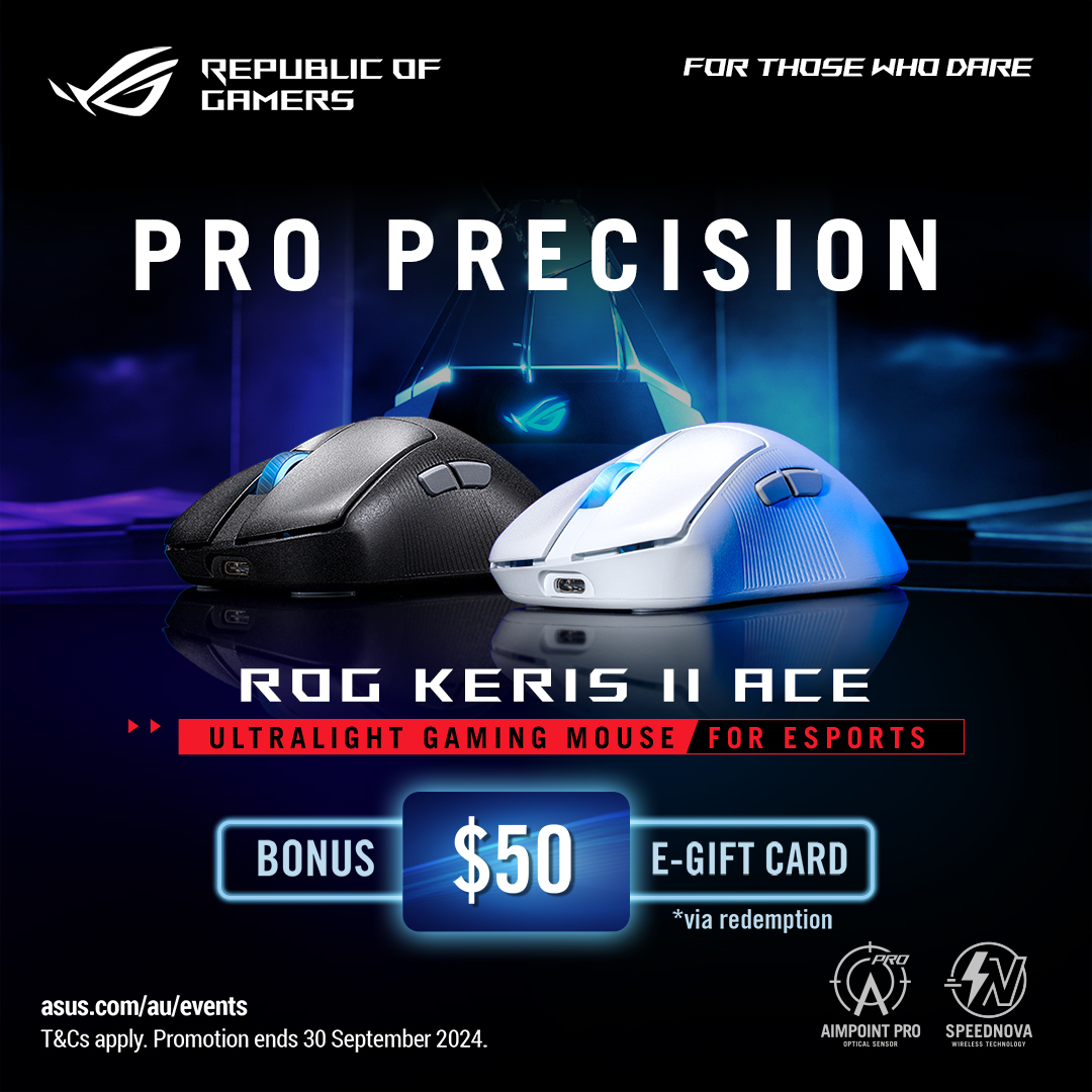 Purchase an eligible ROG Keris II Ace gaming mouse and register to receive an E-Gift Card of $50