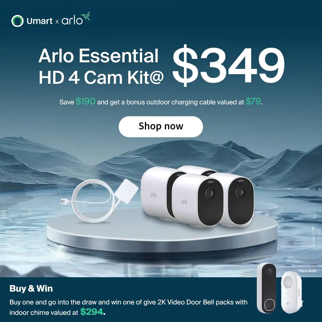 Enjoy 40% OFF and Get a Bonus $75 Outdoor Charging Cable When You Purchase an Arlo Essential Camera 4-Pack