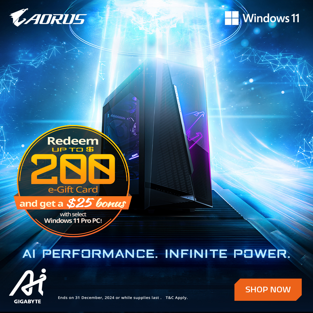 Redeem up to $200 e-Gift Card with select Gigabyte PCs!