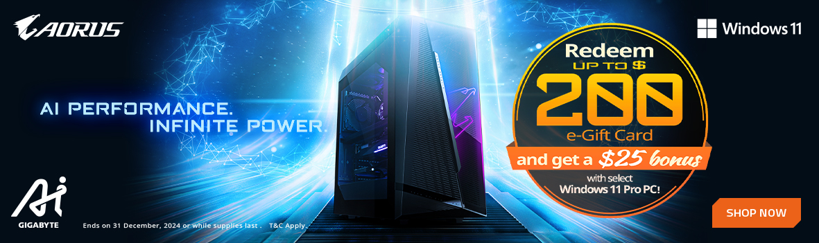 Redeem up to $200 e-Gift Card with select Gigabyte PCs!