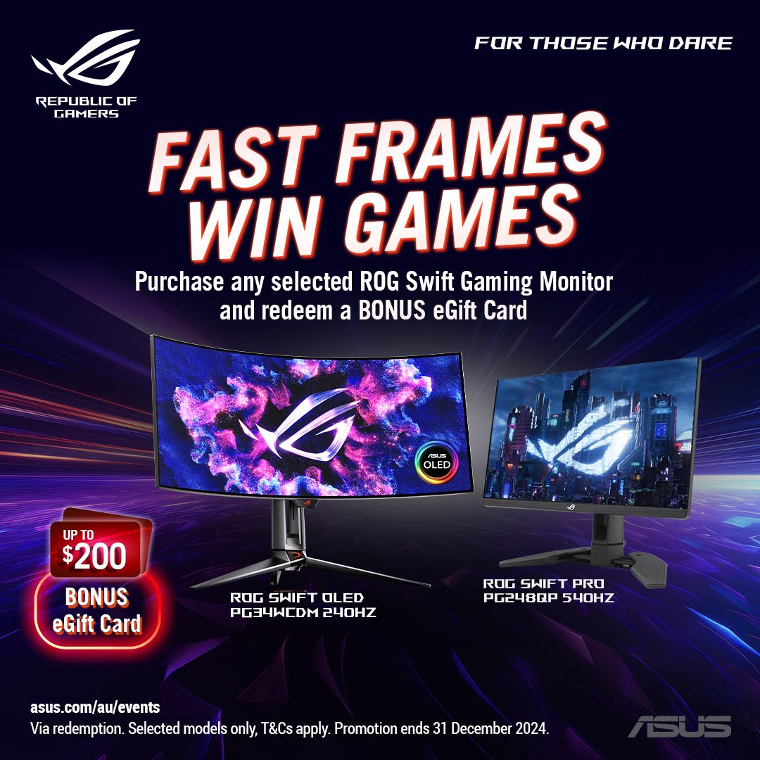 Purchase Any Selected ROG Swift Gaming Monitor and Redeem a Bonus eGift Card Valued Up to $200