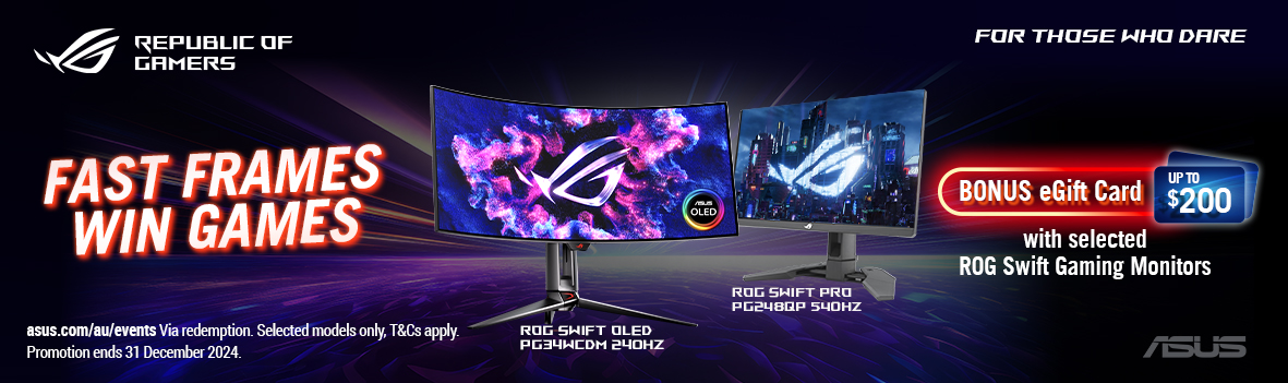 Purchase Any Selected ROG Swift Gaming Monitor and Redeem a Bonus eGift Card Valued Up to $200