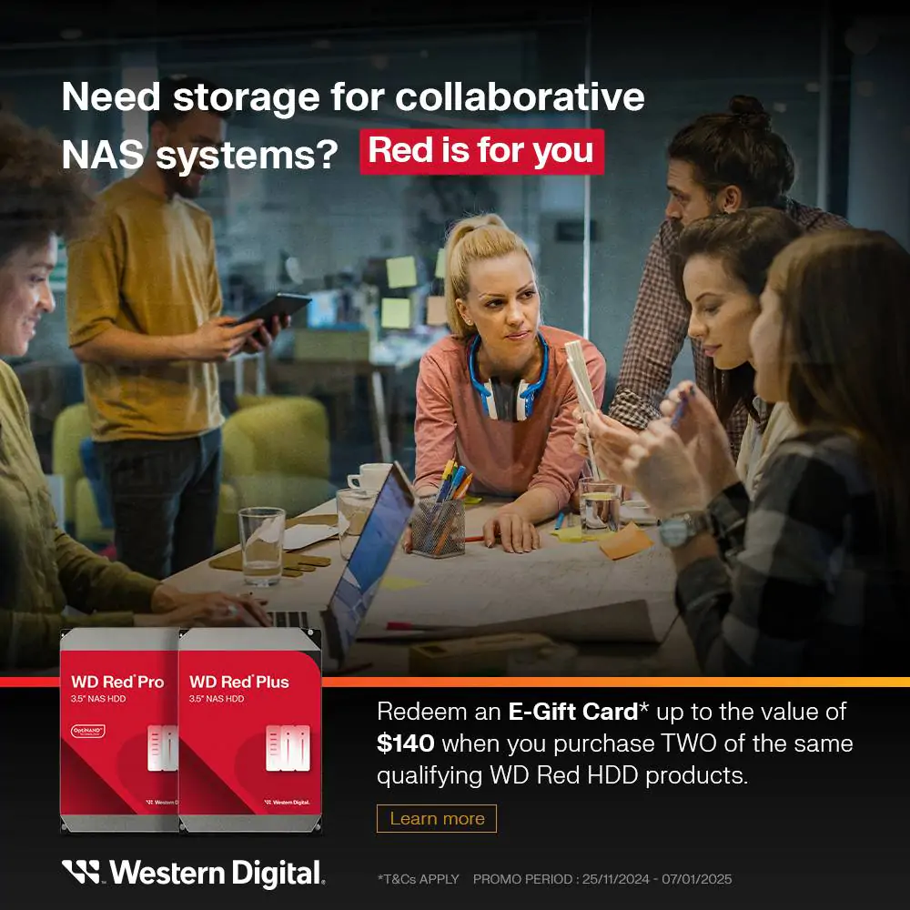 Redeem an E-Gift Card* up to the value of $140 when you purchase TWO of the same qualifying Western Digital Red HDD products.