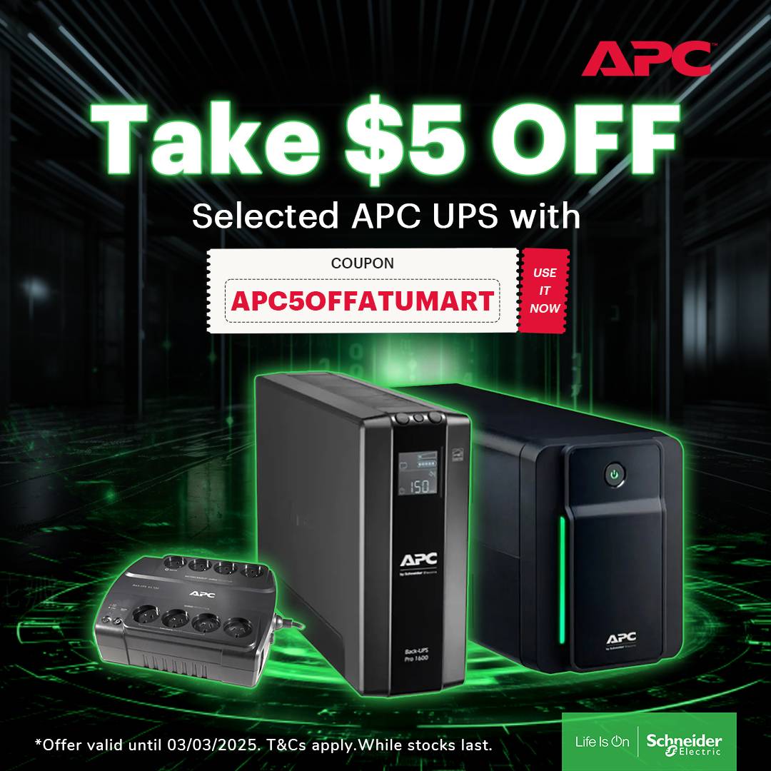 $5 Off on Selected APC UPS with Coupon code: APC5OFFATUMART